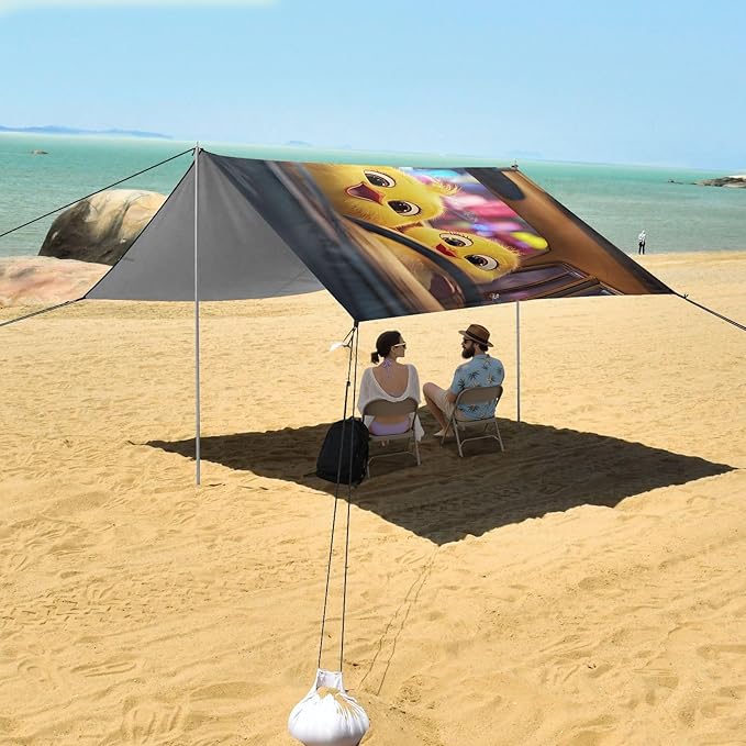 ALAZA Chicks Drivring Funny Animals Beach Tent Sun Shelter UPF50+ Protection Beach Shade Canopy w/ 4 Sandbags for Outdoor Camping Fishing Backyard Fun Picnic 10x9 ft