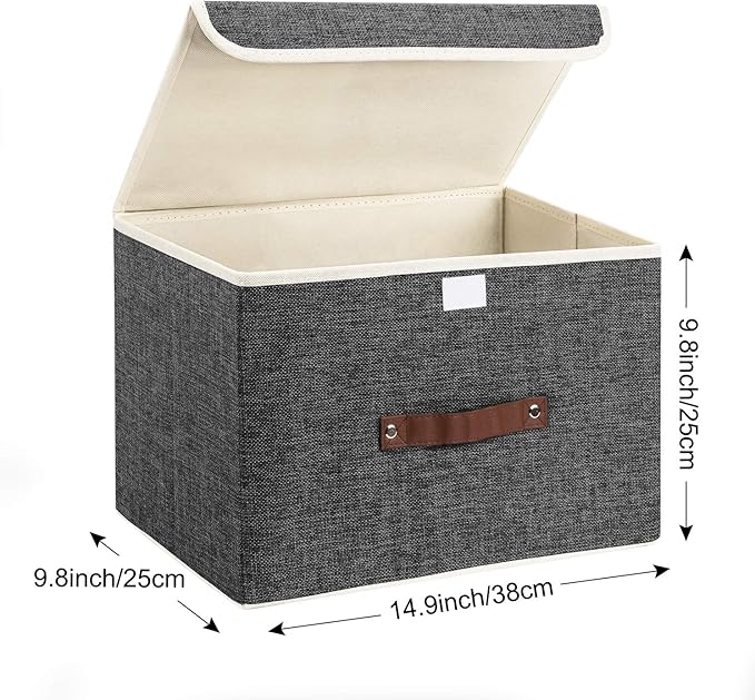 TYEERS Foldable Storage Boxes with Lids 5 Pack Fabric Storage Bins with Lids Closet Organizers for Clothes Storage Room Organization Office Storage Toys - Black