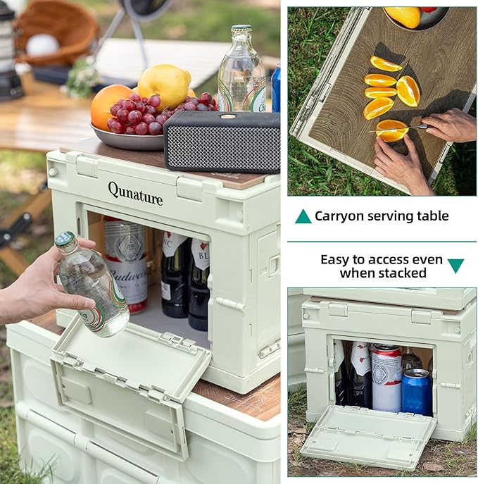Collapsible Storage Bins with Lockable Doors &amp Removable Cutting Board26L Foldable Stackable Heavy-Duty Box for Camping Picnic Closet Garage and Moving Organization