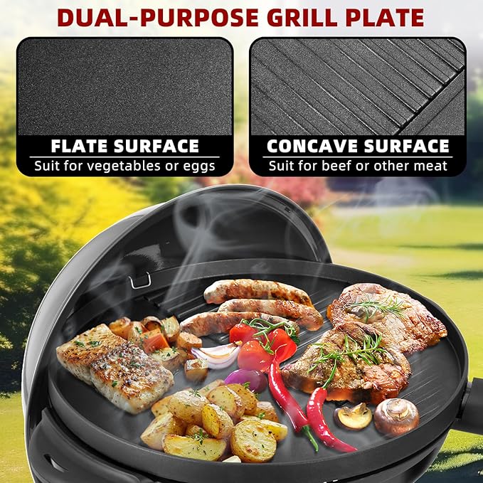 Electric Grill Outdoor/IndoorPortable BBQ Grill with Nonstick Surface200 Square Inches Indoor Electric Barburcue Grill with Adjustable HeatStand/Tabletopfor Patio/Yard/Home(Black)