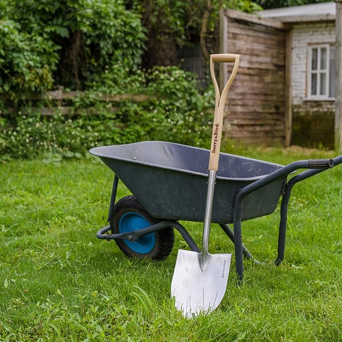 Berry&ampBird Round Point Gardening Shovel with Wood D-Handle 40.98 Stainless Steel Beach &amp Snow Shovel