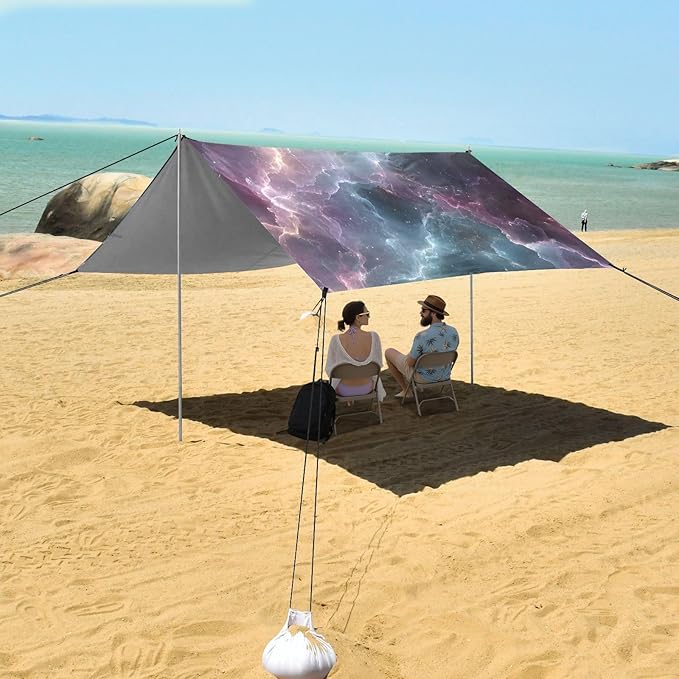 ALAZA Blue and Purple Lightning Black Background Pattern Beach Tent Sun Shelter Portable Canopy Sunshade for Outdoor Camping Picnics Backyard Fun 10x9 ft