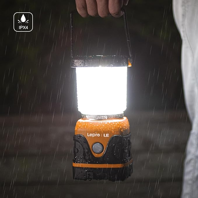 Lepro 1000LM Battery Powered LED Camping Lantern Orange Tent Light with 4 Light Modes Camping Essentials Waterproof Lantern Flashlight for Camping Emergency Light Power Outage Not Rechargeable