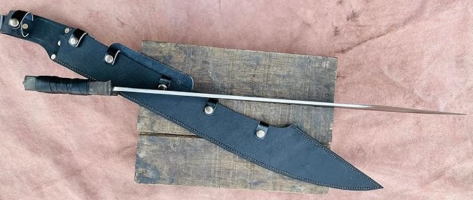 25 Inches Zombie Survival and Hunting Machete - 5160 Leaf Spring Steel - Full Tang - Rosewood Handle with Leather Wrap - Custom Knife with Leather Sheath
