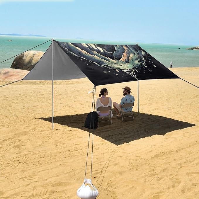 ALAZA Wolf Space Mountains Forest Beach Tent Sun Shelter Portable Canopy Sunshade for Outdoor Camping Picnics Backyard Fun 10x9 ft