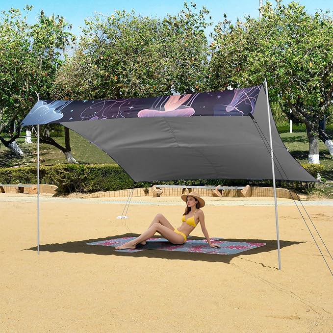 ALAZA Beautiful Jellyfish Pattern Beach Tent Sun Shelter Portable Canopy Sunshade for Outdoor Camping Picnics Backyard Fun 10x9 ft