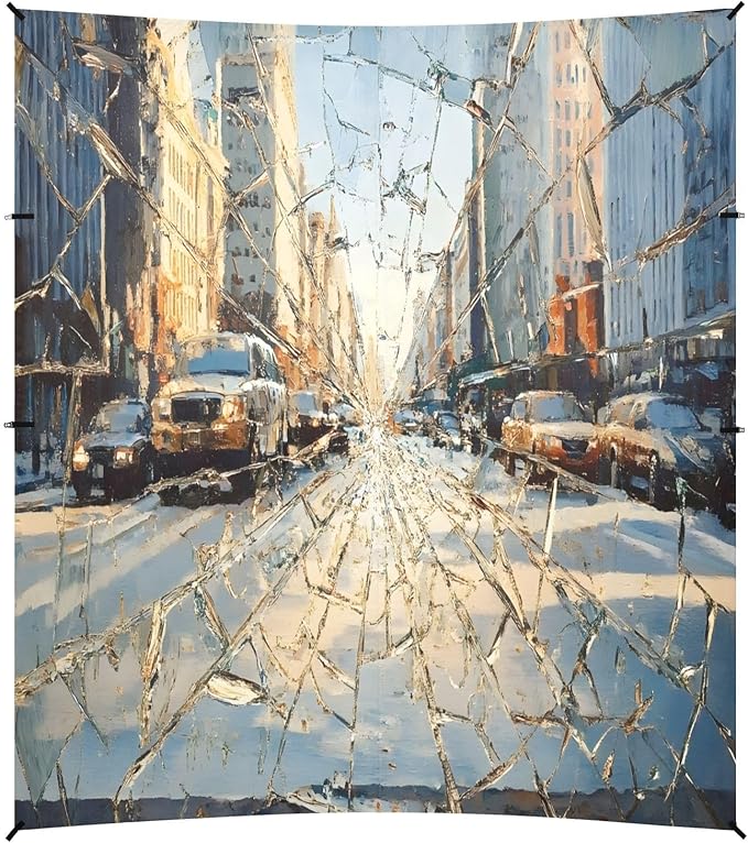 Broken Windshield with City Cars Print Beach Tent Sun Shelter Set UPF50+ UV Protection 10.5 x 9.19 FT Camping Shade Canopy with Sandbags Sand Anchors Carrying Bag and Others