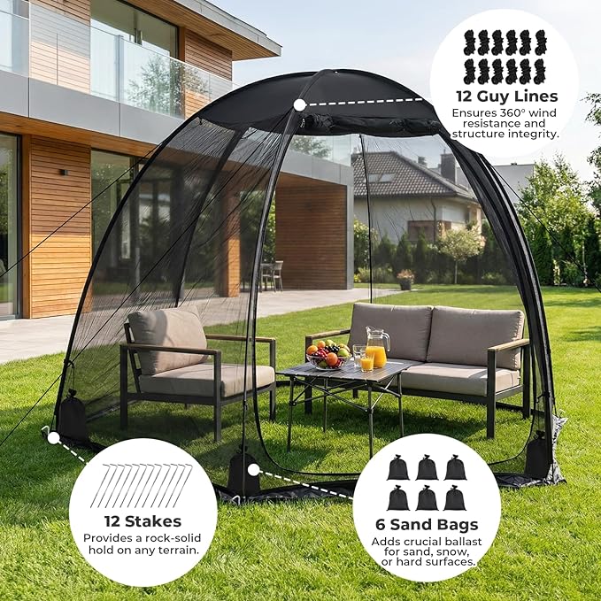 Alvantor® Pop Up Screen House Tent Snap-fit Mesh Screen Gazebo with Peaked Roof Portable Screen Room Canopy Shelter with Sandbags for Camping Backyard Picnic