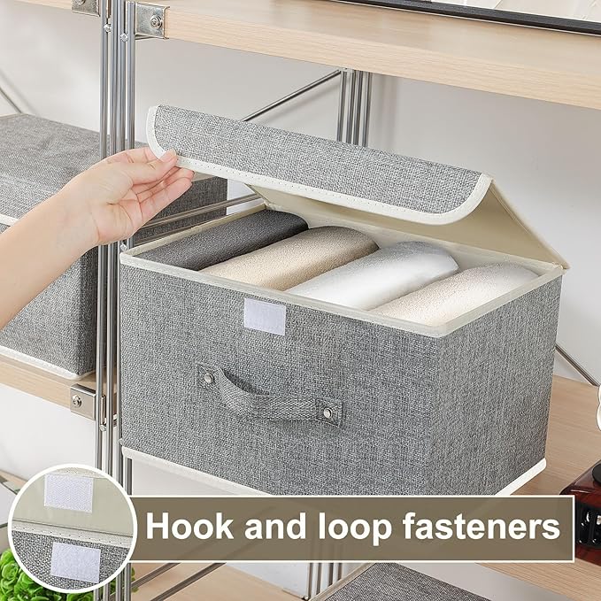 Fabric Storage Bins Cube Organizers with Flip-Top Lid and HandlesStorage Boxes for Organizing HomeOfficeand ClosetGrey5 Pack 13 X 9.1 X 7.9 in