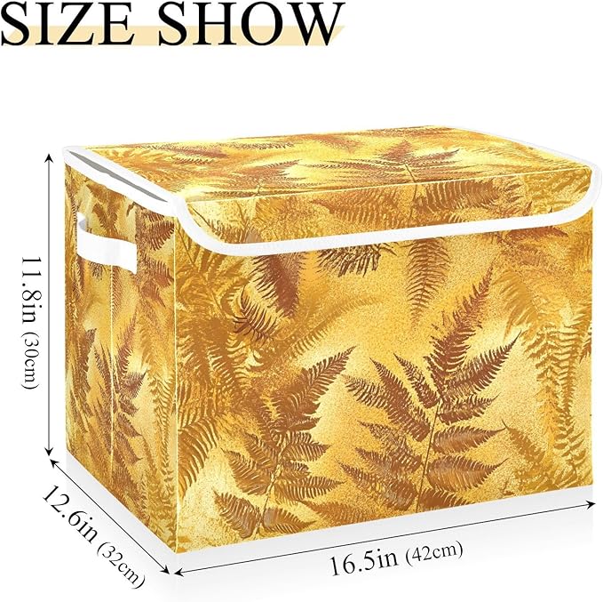 Storage Cube with Lid Golden Leaf Print 16.5×12.6×11.8 IN 1 Pack Collapsible Large Capacity Foldable Storage Basket Bin Organizer