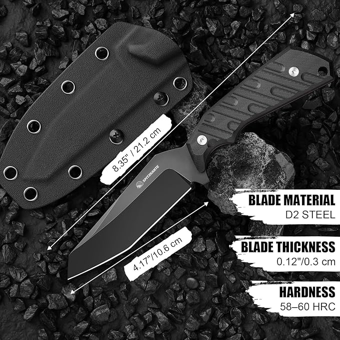 8.35 Fixed Blade Knife with Kydex Sheath 360° Rotating Clip – EDC Camping Hiking Fishing Outdoor Use