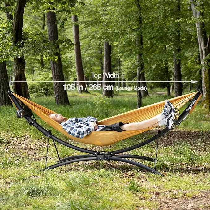 anymaka Set Up in 3 Seconds Adjustable Portable Aluminum Alloy Hammock Stand for Outside with Chair Mode &amp Lounge Mode up to 105''
