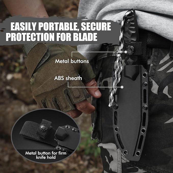DRACHENADER Tanto Fixed Blade Knife with Sheath Tactical Knife for Men Survival Full Tang Design (E-Full Black)