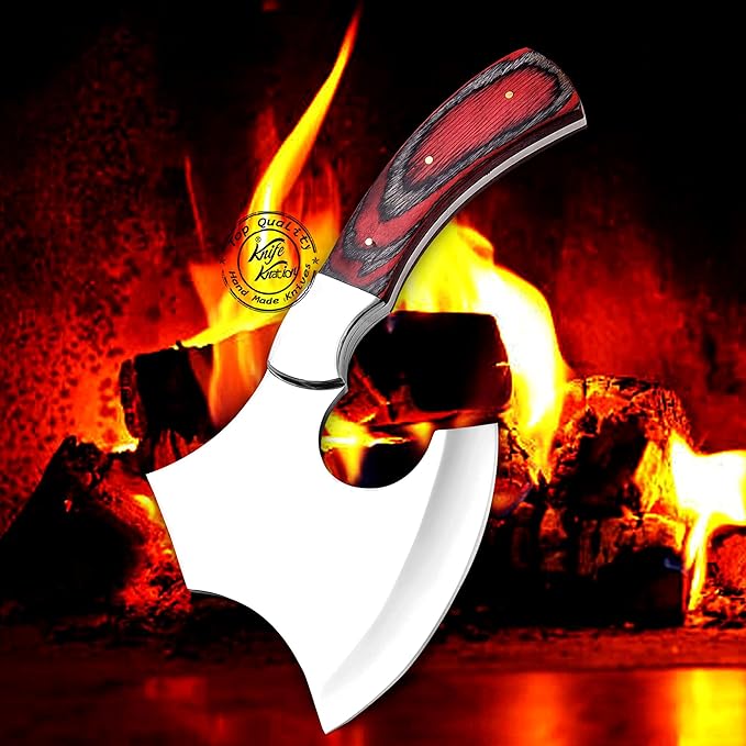 Handmade Stainless Steel Camping Hatchet Axe Hunting Knife 10.50 Full Tang Small Axe Camp Hatchet with Leather Sheath Survival Hatchet Tomahawk Axe for Outdoor Bushcraft Hiking KKH-43