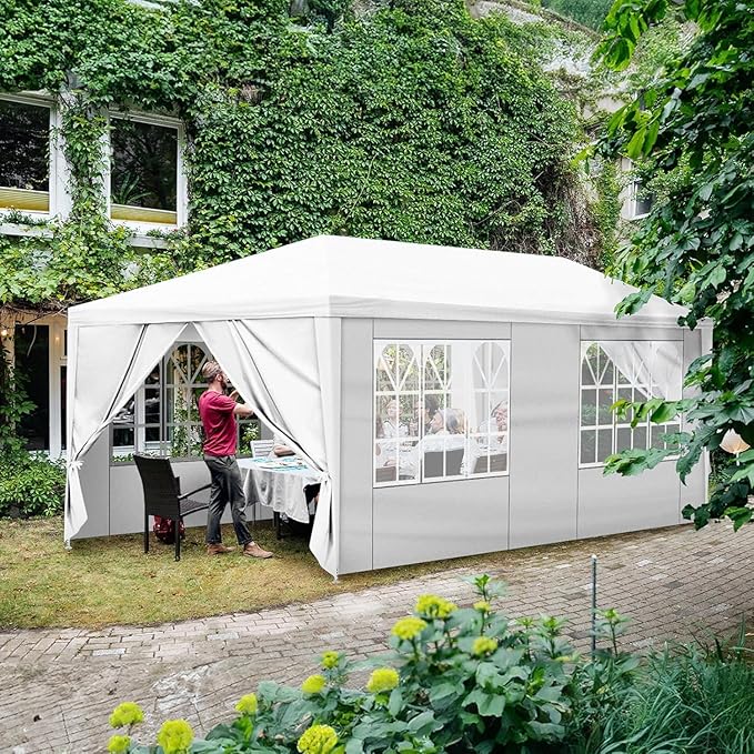 Outdoor Gazebo Canopy Wedding Party Tent Camping Shelter Commercial Instant Shelter Waterproof Tent with Removable Side Walls (10'x20' with 6 Sidewalls)