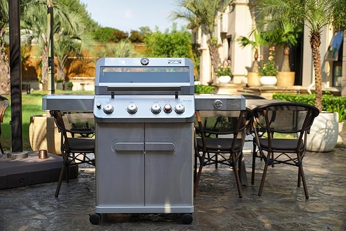 Monument Grills 4+1 Outdoor Barbecue Stainless Steel Propane Gas Grill 4 Burners &amp 1 Side Burner 62000 BTU Patio Garden Barbecue Grill with Knob Controls Mesa415BZ