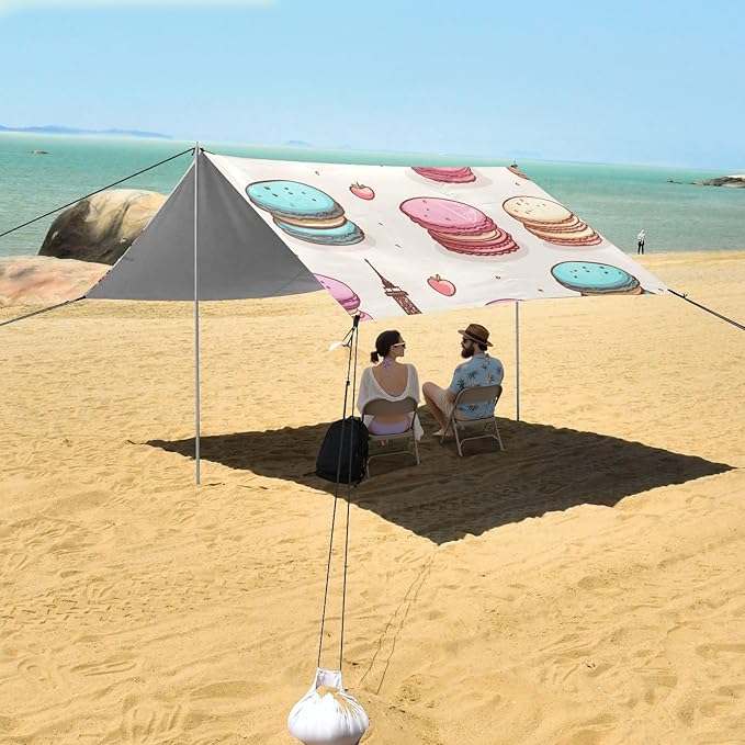 ALAZA Macaron Cake Eiffel Tower Beach Tent Sun Shelter Portable Canopy Sunshade for Outdoor Camping Picnics Backyard Fun 10x9 ft