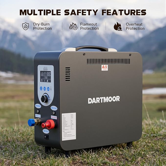 DARTMOOR Portable Propane Water Heater Battery Powered Outdoor Portable Shower with 37500 BTU LCD Display Auto Shutoff Camping Shower with 4500mAh Rechargeable Battery for Hunting Cleaning Camping