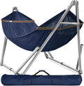 Tranquillo Double Hammock with Stand 650lb Capacity Double Hammock with Spreader Bar Solid Grade 201 Stainless Steel 30s Set Up Sturdy Flexible Hammock Stand Portable Outdoor Indoor Aegean