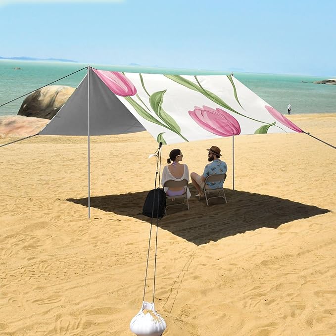 ALAZA Elegant Pink Tulips Beach Tent Sun Shelter Portable Canopy Sunshade for Outdoor Camping Picnics Backyard Fun 10x9 ft