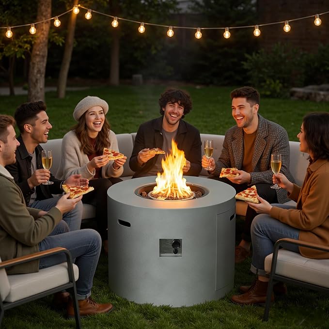 HOTEAGLE 32 Propane Fire Pit Table Round 50000 BTU Powerful Gas Firepit Table CSA Certified Ideal Outdoor Fire Pit for Dining Party in Patio Garden Yard