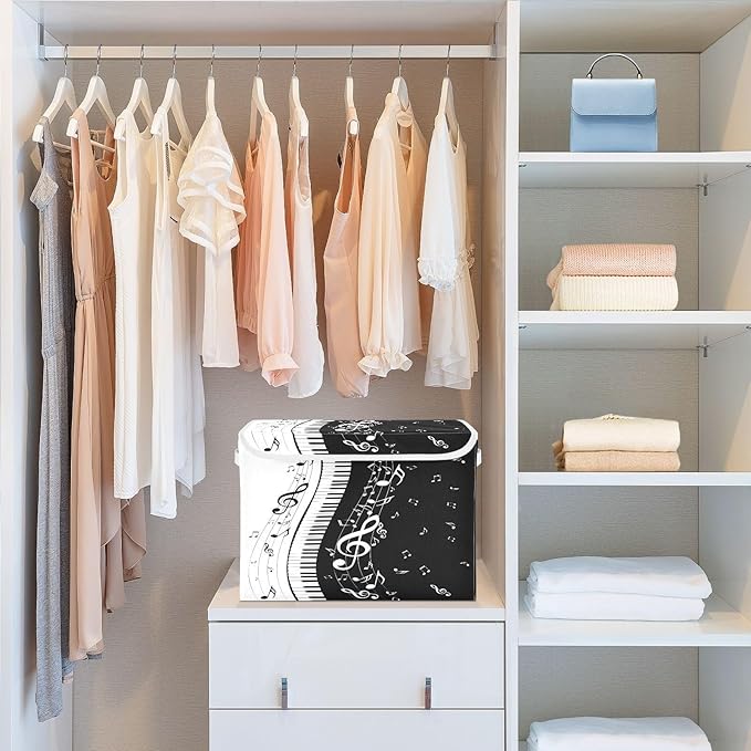 Piano Music Note Storage Bins with Lids Large Storage Basket with Handles Foldable Fabric Storage Box Organizer for Clothes Closet Cabinet Home Office Bedroom