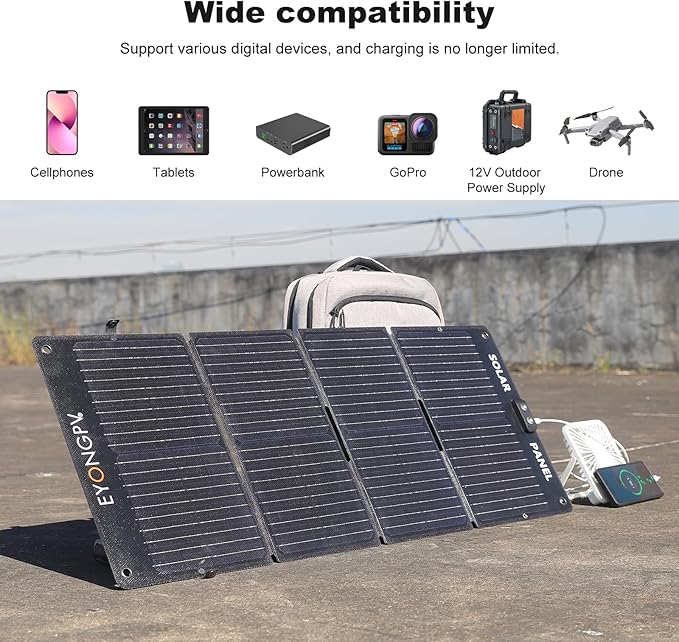 EYONGPV 55W Foldable Solar Panel Charger with Owl-Eye LED USB-C &amp USB-A DC Fast Charging Portable Solar Charger for Camping Hiking RV Outdoor Compatible with iPhone iPad Samsung Galaxy GP