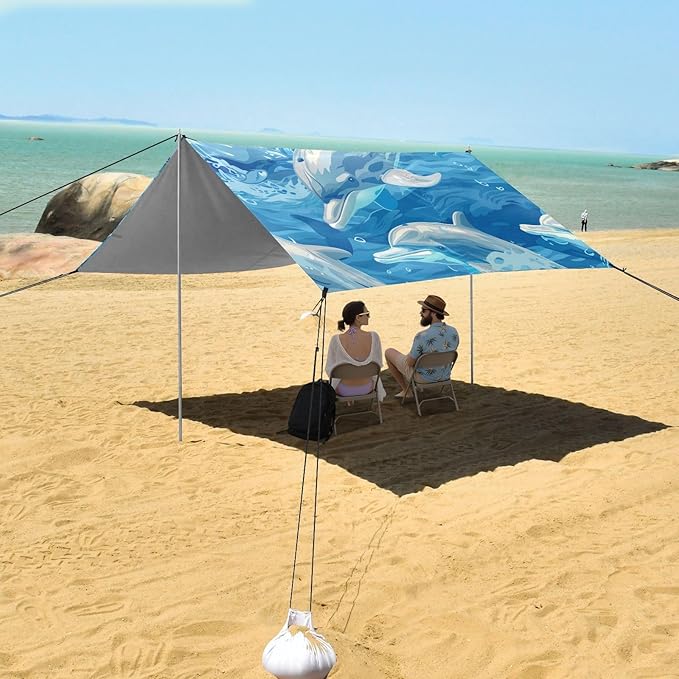 ALAZA Dolpins Seamless Bule Beach Tent Sun Shelter Portable Canopy Sunshade for Outdoor Camping Picnics Backyard Fun 10x9 ft