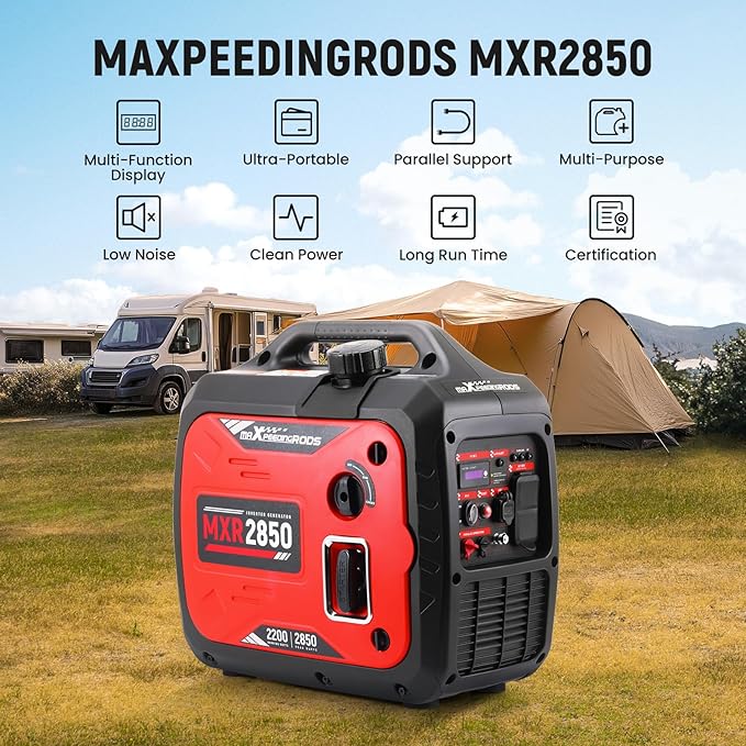 maXpeedingrods 2850 Watt Portable Inverter GeneratorGas Powered EPA Compliant with CO Alarm Compact and Lightweight for Outdoor Camping RV Ready and Home
