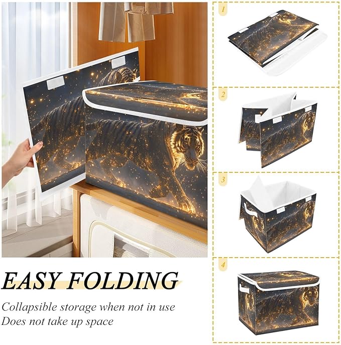 AIXIWAWA Lidded Storage Cube (Animal with Flame) Fabric Foldable Closet Bins with Flip Lid and Handles Organizer Basket Container 16.5 x 12.6 x 11.8 IN