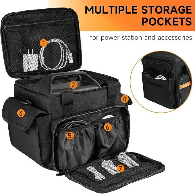 Carrying Case Compatible with Jackery Explorer 240/300/160/GOLABS R300/Anker 521 Portable Power StationWaterproof Travel Storage Bag with Multiple Pockets for Charging Cable and Accessories(Bag Only)