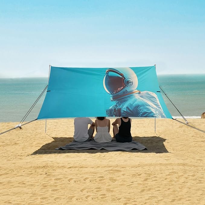 Cool Astronaut Beach Tent Sun Shelter Set UPF50+ UV Protection 10.5 x 9.19 FT Camping Shade Canopy with Sandbags Sand Anchors Carrying Bag and Others