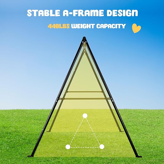 440lbs Swing Set for Backyard with 40 inch LED Saucer Swing and Heavy-Duty A-Frame Metal Stand Swing Set Outdoor for Kids