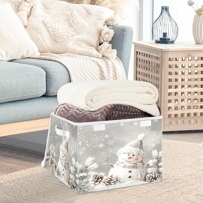 senya Christmas Baskets Collapsible Storage Bins with Lids Snowman Pine Cones Snowflake Storage Boxes Clothes Baskets for Organizing