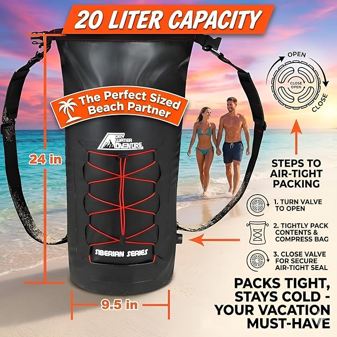 Marine Grade Waterproof Backpack Insulated Cooler Bag - Camping Diving Kayaking Boating Beach Travel Picnic Food and Beverage Siberian Series (20 Liter/5.3 Gallon)