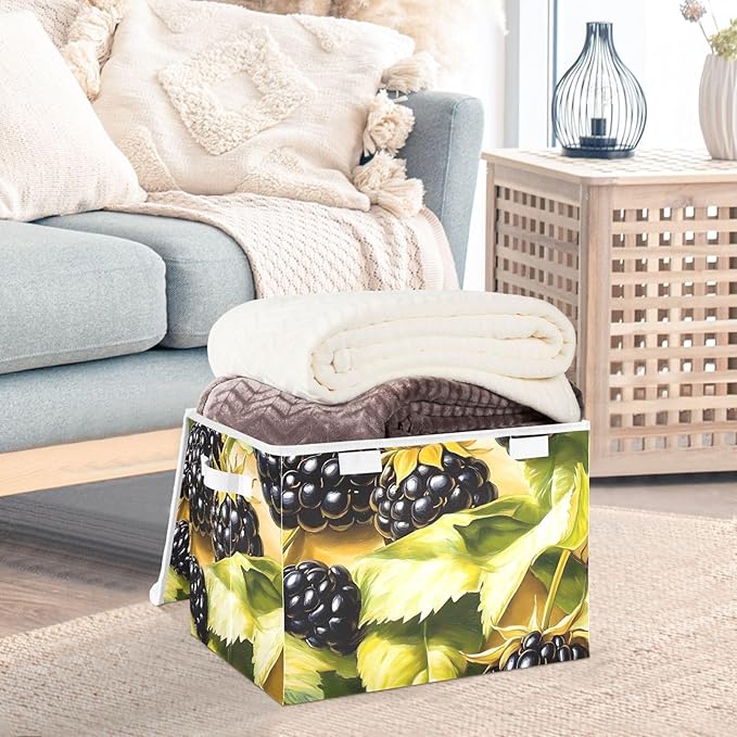 Vintage Grape Storage Cube Bins Basket with Lid Collapsible Flip-top Fabric with Handle for Home Bedroom Closet Office 16.5×12.6×11.8 in