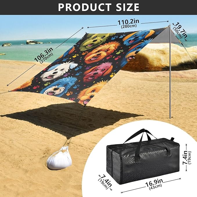 ALAZA Puppy Dog West Highland Terrier Beach Tent Sun Shelter UPF50+ Protection Beach Shade Canopy w/ 4 Sandbags for Outdoor Camping Fishing Backyard Fun Picnic 10x9 ft