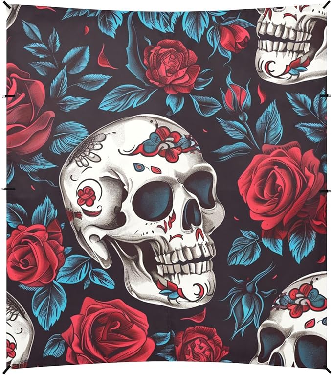 ALAZA Day of The Dead Skull Rose Seamless Beach Tent Sun Shelter Portable Canopy Sunshade for Outdoor Camping Picnics Backyard Fun 10x9 ft