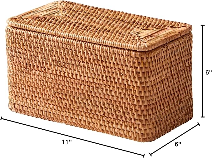 Brown Rattan Organizer Basket with Lid – Multi-Functional Storage Basket