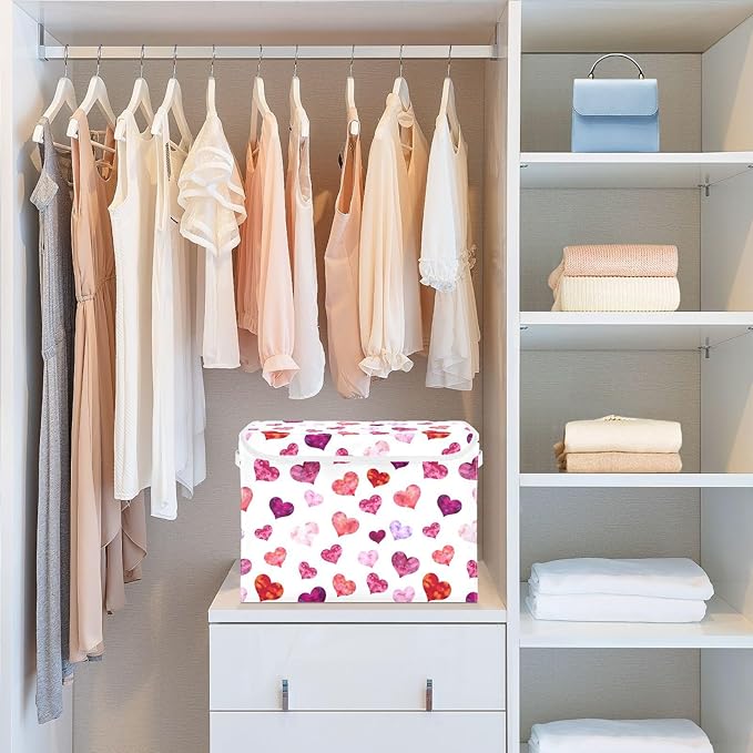 senya Valentines Storage Baskets Collapsible Storage Bins with Lids Hearts Storage Boxes Clothes Baskets for Organizing