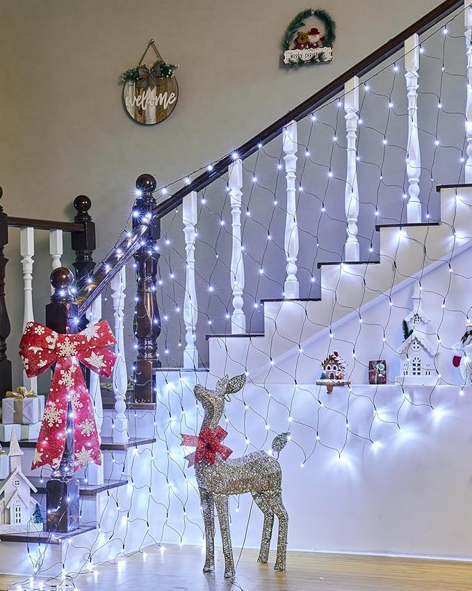 2 Pack 12 x 5FT 360 LED Christmas Net Lights Outdoor for bushes Waterproof IP65 12 Modes Connectable Extendable Bush Net Christmas Lights Outdoor Mesh Light for Bushes Tree Yard Garden White