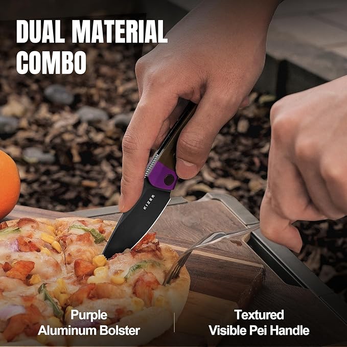 Kizer Mini Momo EDC Pocket Knife 3.2” Nitro V Blade Pocket Folding Knife with Aluminum+PEI Handle Front Flipper EDC knife with Pocket Clip for Men Women Camping Hunting Survival Knives V3663A1