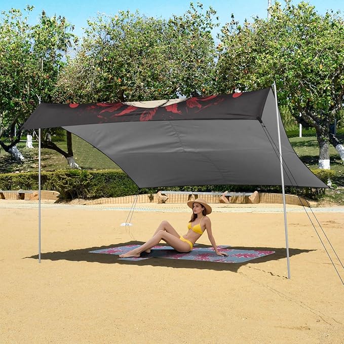 ALAZA Skull Pirates with Red Floral Ornament Beach Tent Sun Shelter Portable Canopy Sunshade for Outdoor Camping Picnics Backyard Fun 10x9 ft
