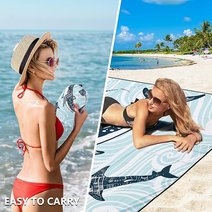 Beach Blanket Waterproof Sandproof Beach Mat 79 X 83/10'x9'for 2-8 Adults Quick Drying Outdoor Picnic Mat Beach Accessories for Travel Camping Hiking