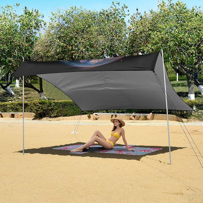 ALAZA Cute Axolotl Salamander Beach Tent Sun Shelter UPF50+ Protection Beach Shade Canopy w/ 4 Sandbags for Outdoor Camping Fishing Backyard Fun Picnic 10x9 ft