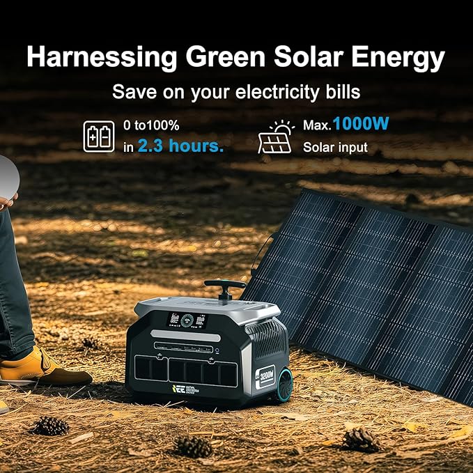 IEE 3200W Portable Power Station P3200 2048Wh Solar Generator 1800W AC Charging &amp 1000W Solar Charging LiFePO4 Battery Generator for Home Backup Camping RV Emergencies (P3200 Power Station)