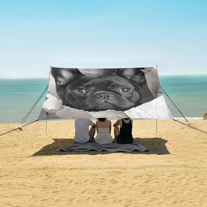 ALAZA French Bulldog Hole Newspaper Beach Tent Sun Shelter Portable Canopy Sunshade for Outdoor Camping Picnics Backyard Fun 10x9 ft