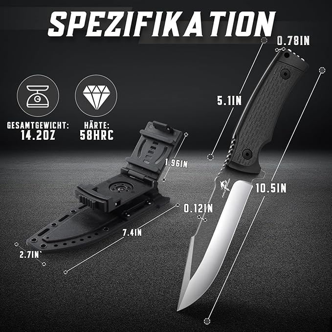 Purple Dragon Black Fixed Blade Outdoor Knife Made from a Single Piece of D2 Steel G10 Handle with Kydex Sheaths for Outdoor Activities and Camping Gifts for Men