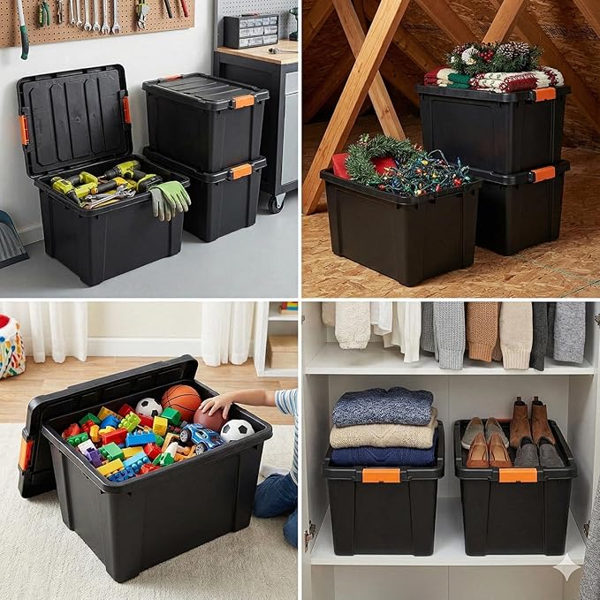 19 Gal Heavy Duty Plastic Storage Bins with Lockable Lids Storage Bin Plastic Storage Bins Stackable Latching Tote for Toolseasonal Items Sports Equipment Black
