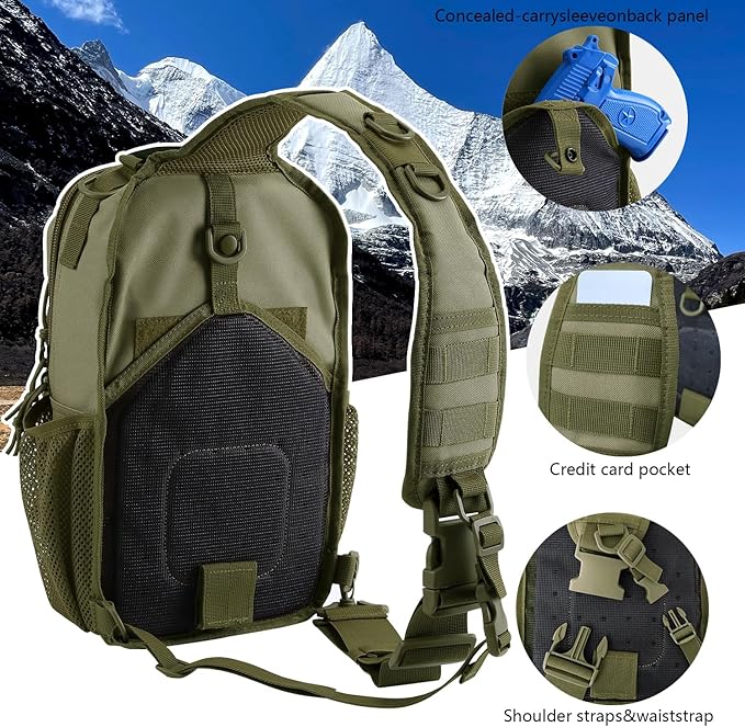 Rover Sling Pack Tactical Shoulder Sling Bag Backpack with Bottle Holder Crossbody Chest Bag Olive